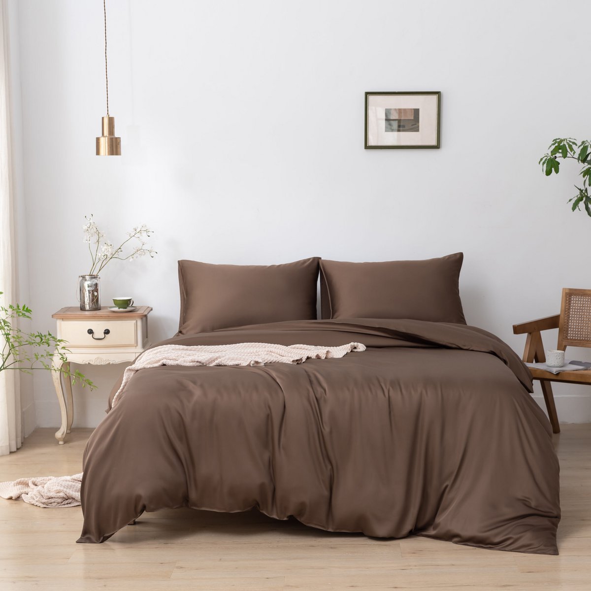 Bambus-Bettwäscheset für 1 Person, Coffee Brown, 400TC