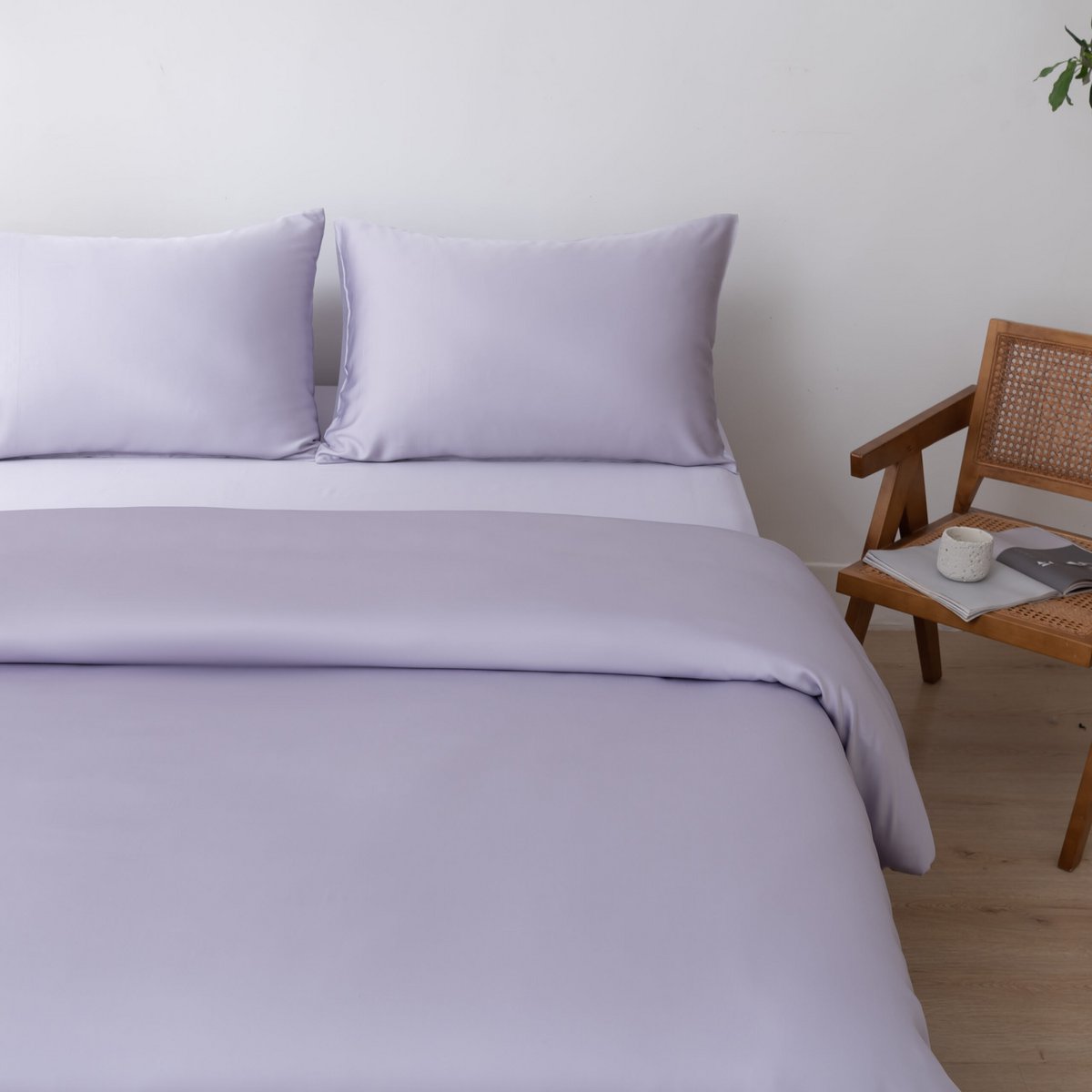 Lavender Mist bamboo bedding set on a made bed