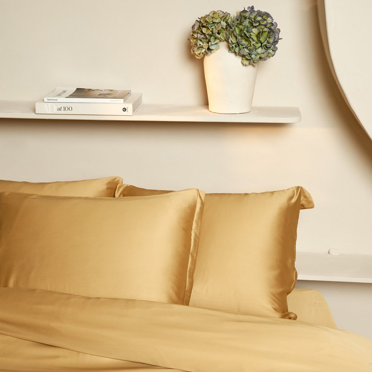 Bamboo Duvet Cover in Ocher Yellow styled in a minimalist bedroom