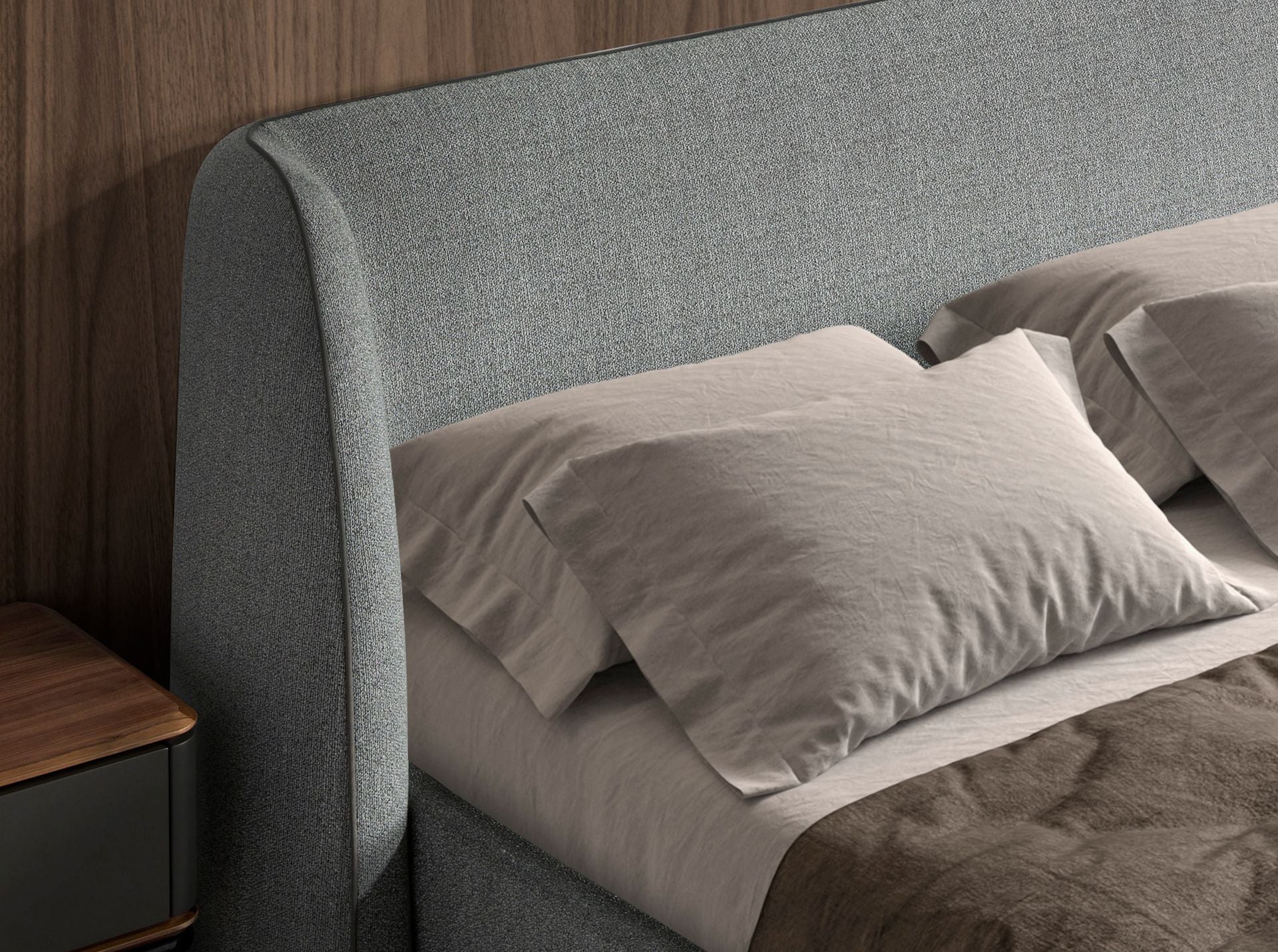Polsterbett Bonn von Maison de Cocon – Stoff, Farbe Grau, 180x200 cm, Detailansicht