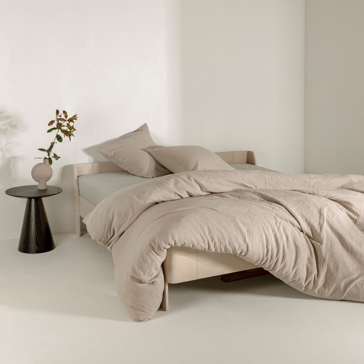 Beige cotton muslin duvet cover and pillowcase set
