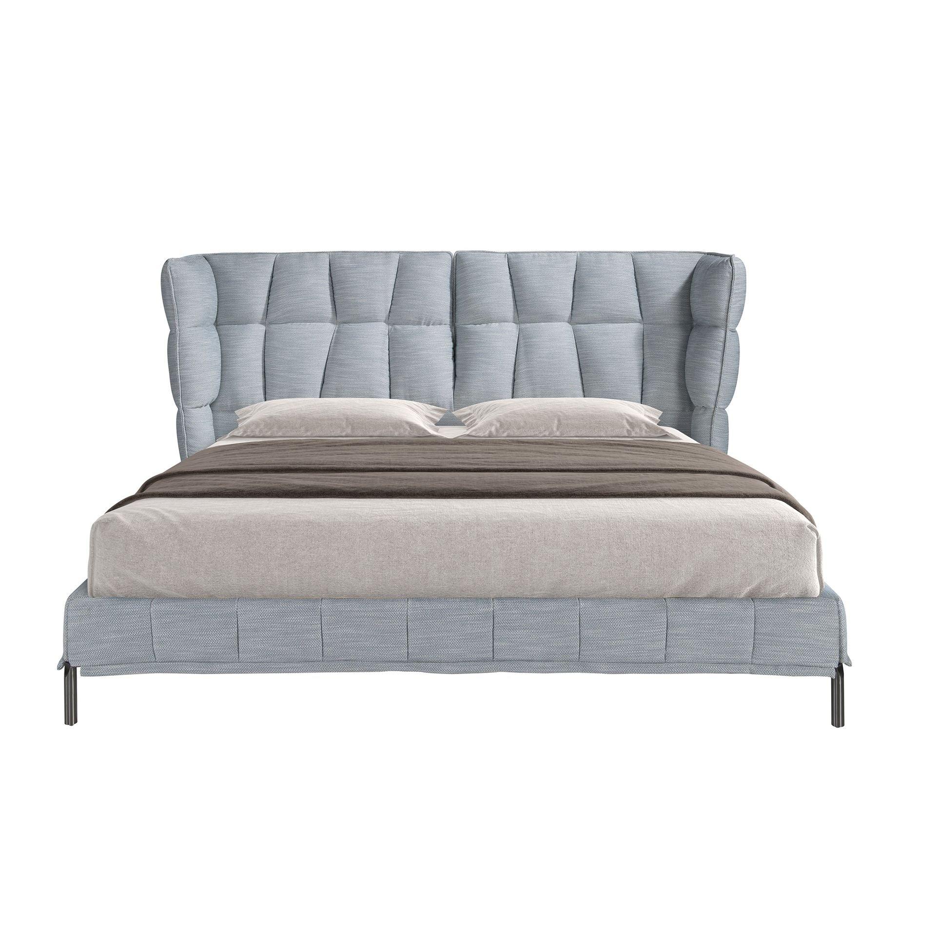 Polsterbett Dortmund von Maison de Cocon – Stoff, Farbe Blaugrau, 180x200 cm, Frontalansicht