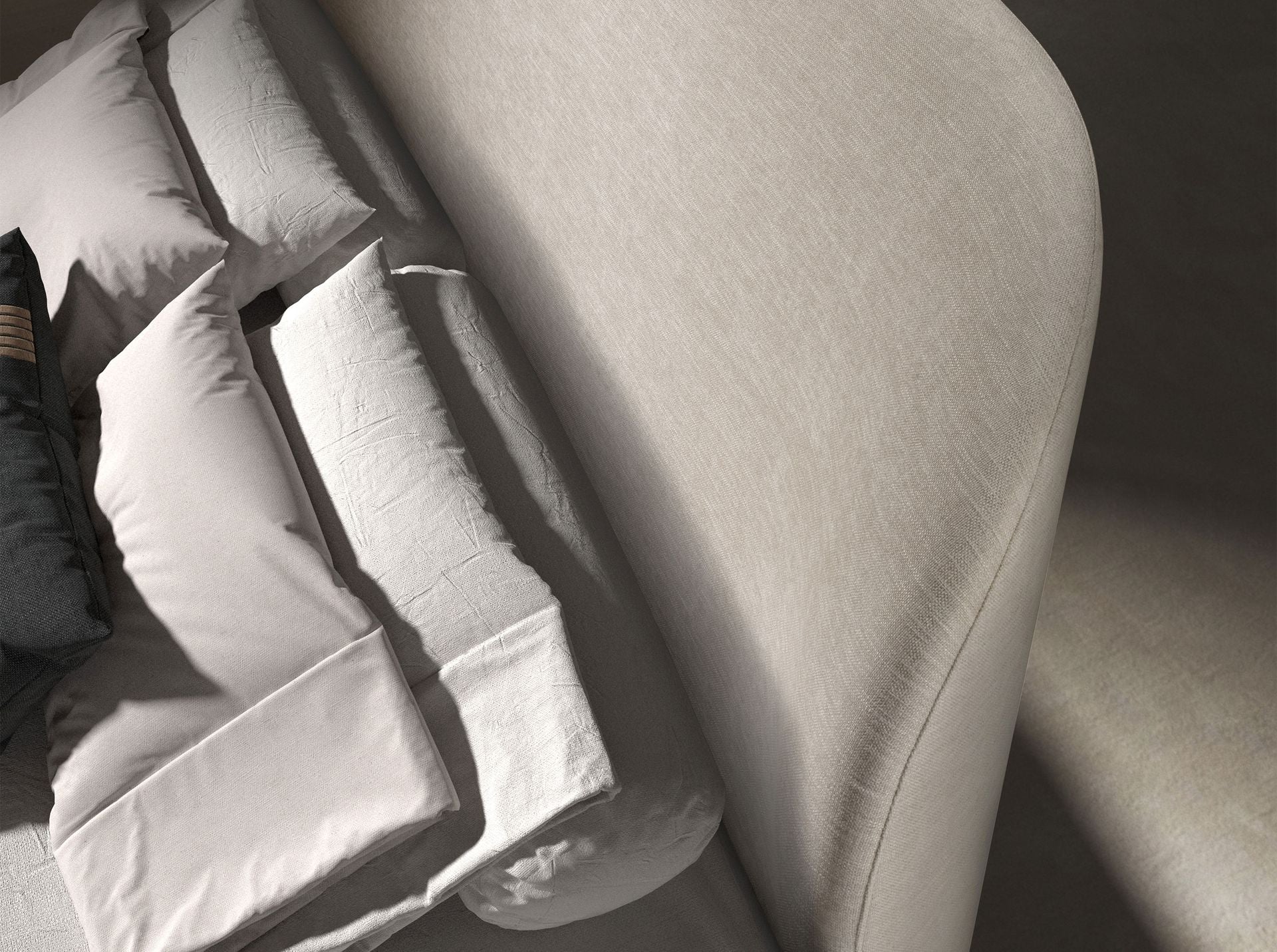 Polsterbett Duisburg von Maison de Cocon – Stoff, Farbe Hellgrau, 180x200 cm, Detailansicht