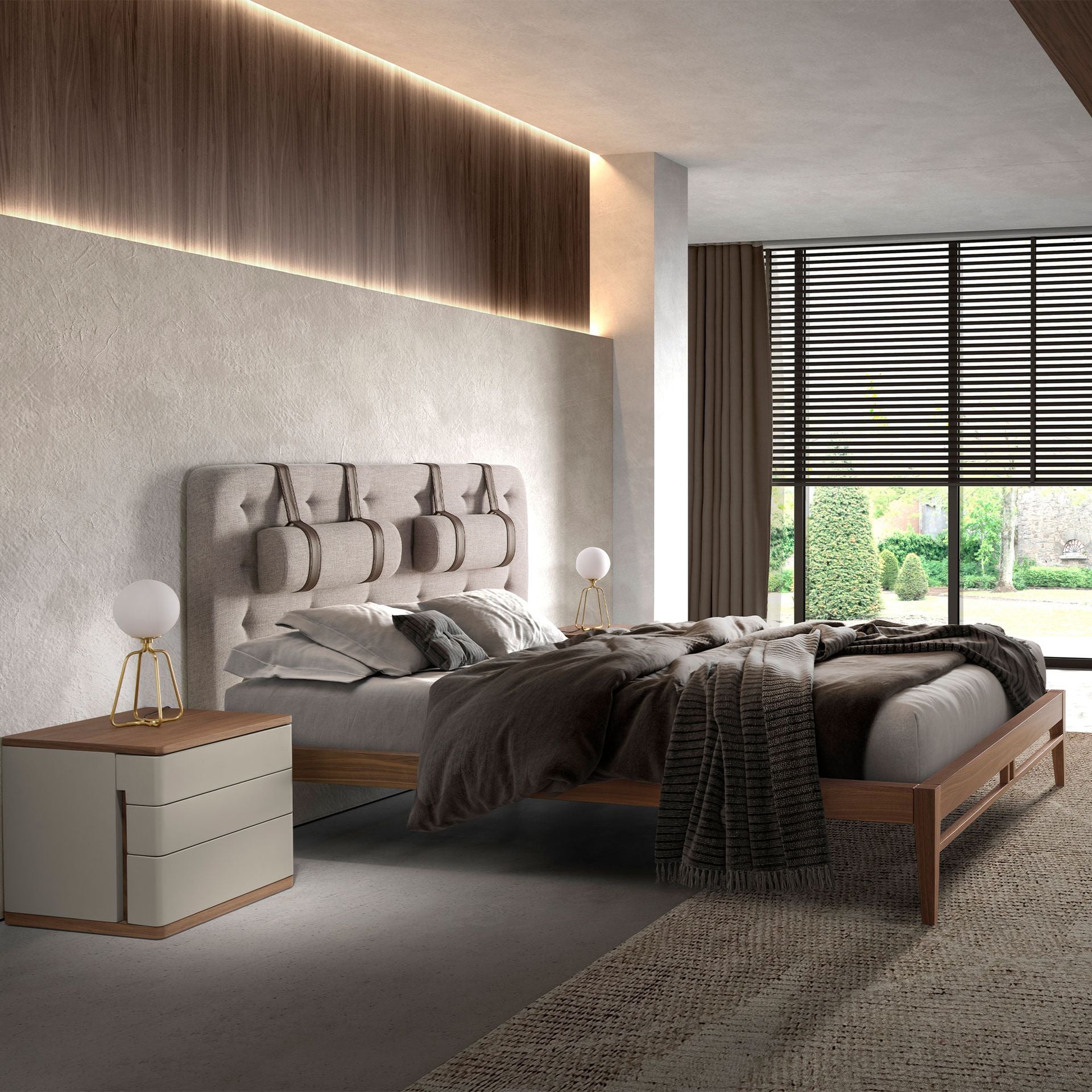 Polsterbett Frankfurt von Maison de Cocon – Stoff, Farbe Warmgrau, 160x200 cm, Hauptansicht 2