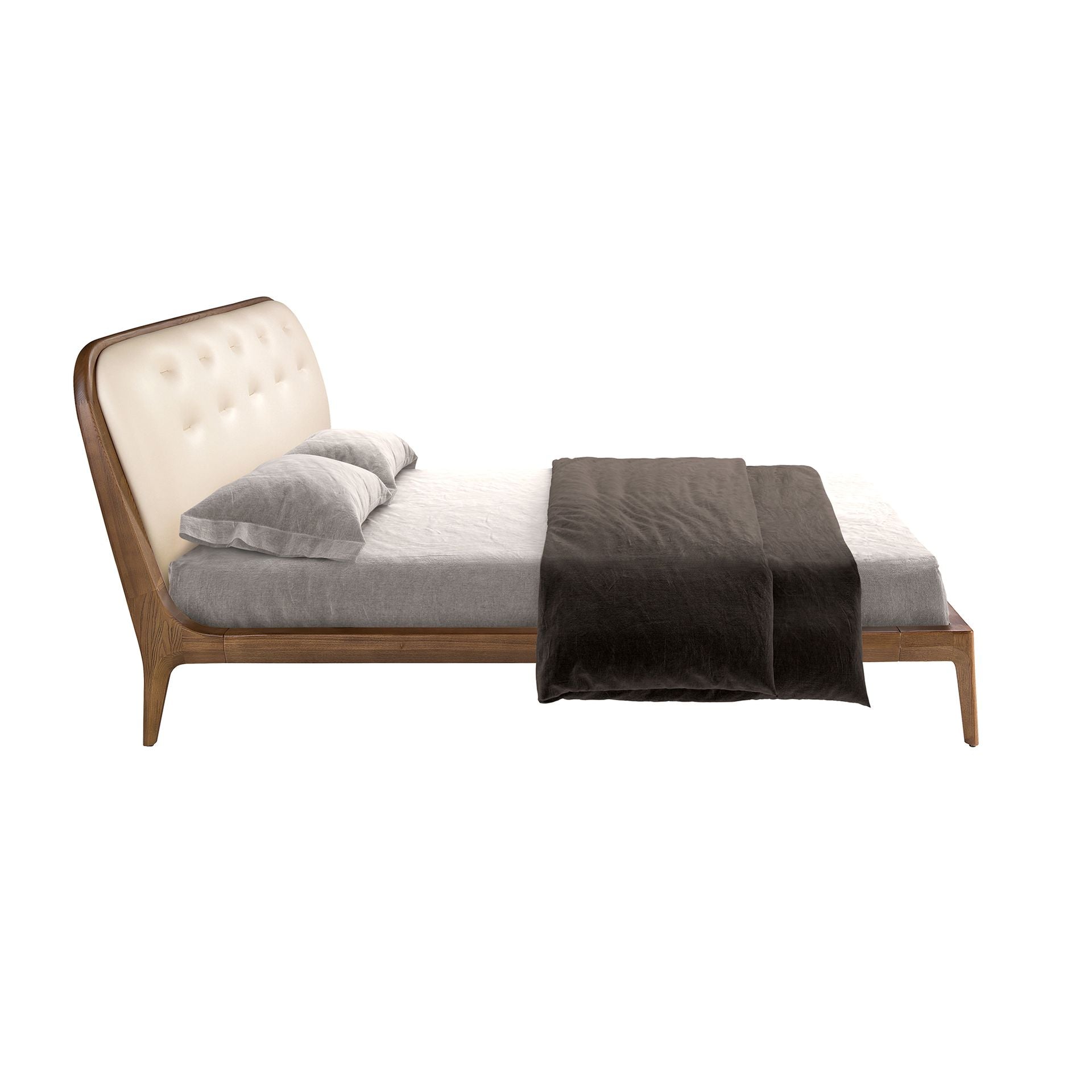 Polsterbett Freiburg von Maison de Cocon – Kunstleder, Farbe Sand, 180x200 cm, Seitenansicht