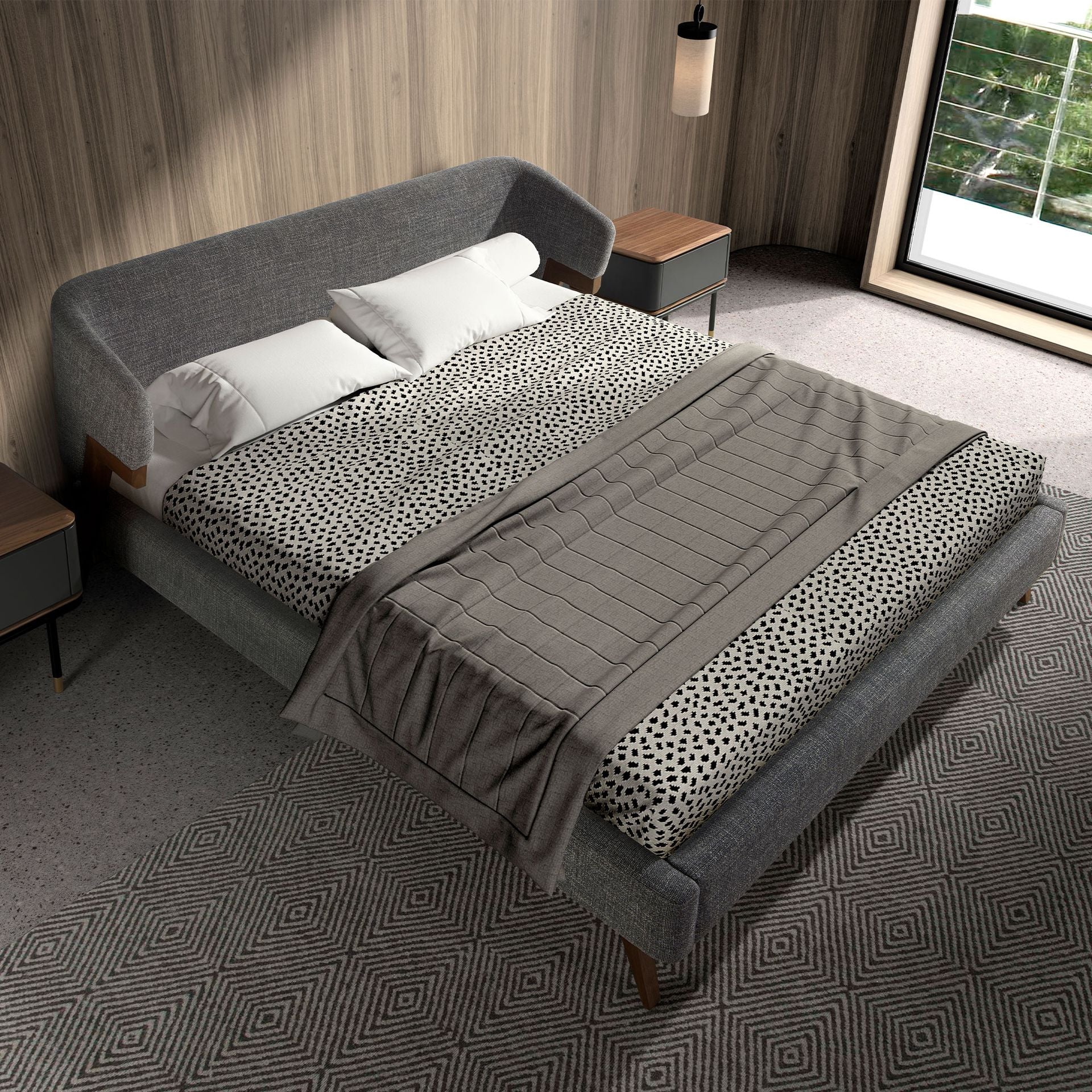 Polsterbett Hannover von Maison de Cocon – Stoff, Farbe Grau, 180x200 cm, Draufsicht