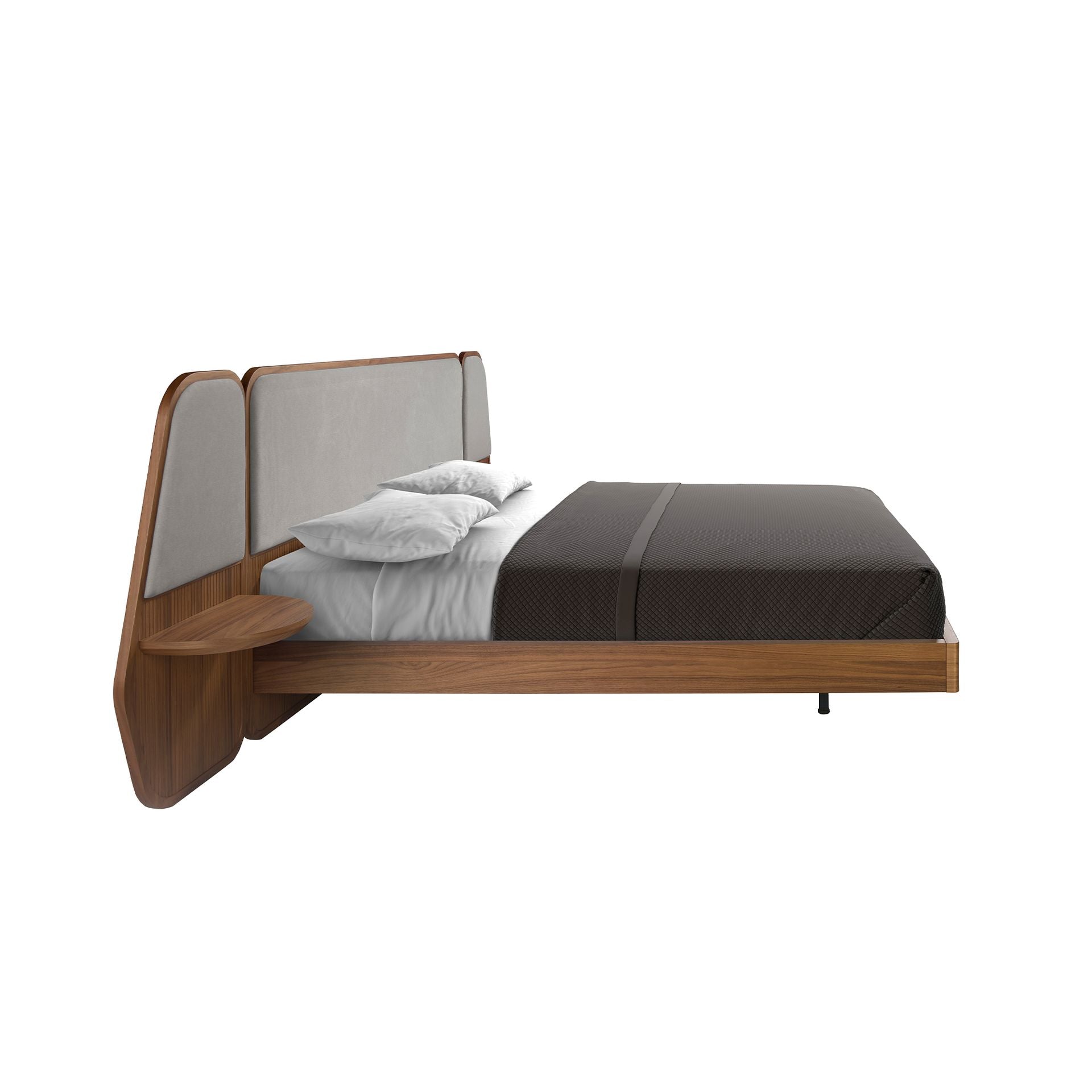 Polsterbett Kiel von Maison de Cocon – Stoff und Holz, Farbe Walnussgrau, 180x200 cm, Seitenansicht