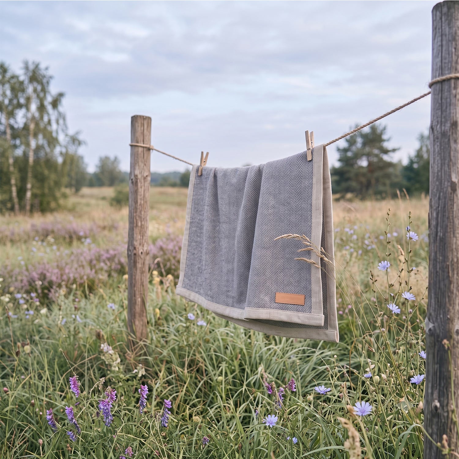 Luxury linen sheets hanging to dry naturally