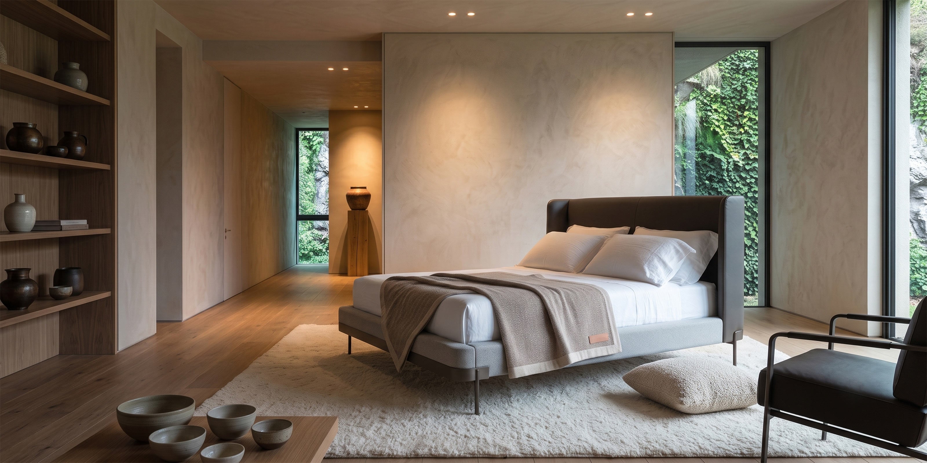 Maison De Cocon Berlin upholstered bed 180×200 in a minimalist bedroom setup