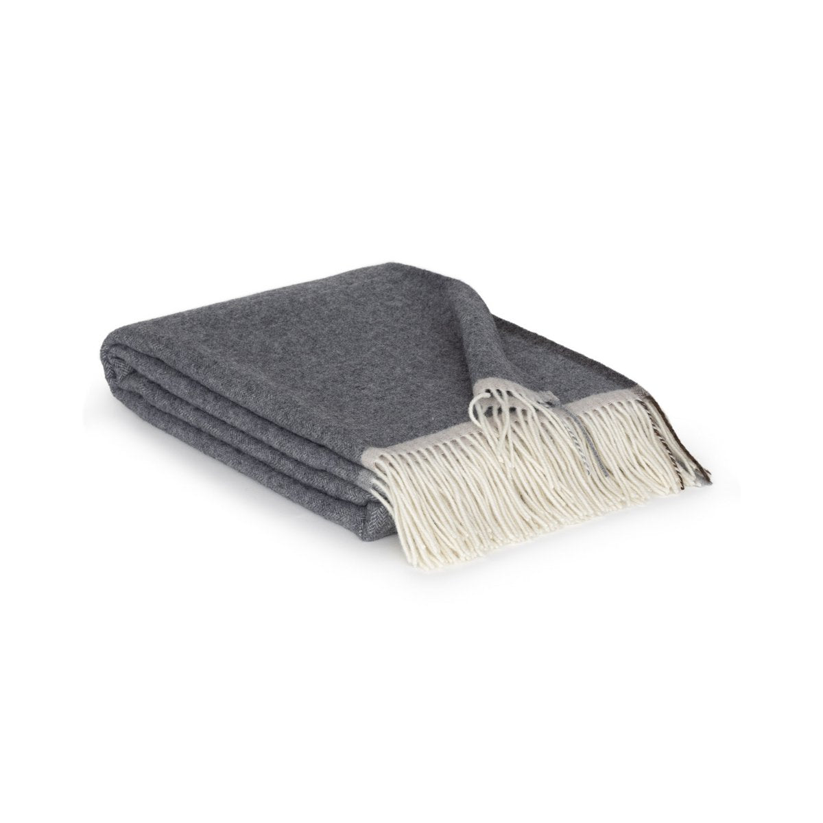 Folded Merino & Cashmere Throw Blanket Milano Grigio Orlo, showing grey body and tonal trim