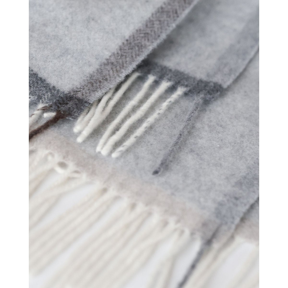 Detail shot of the Milano throw's fringe and weave