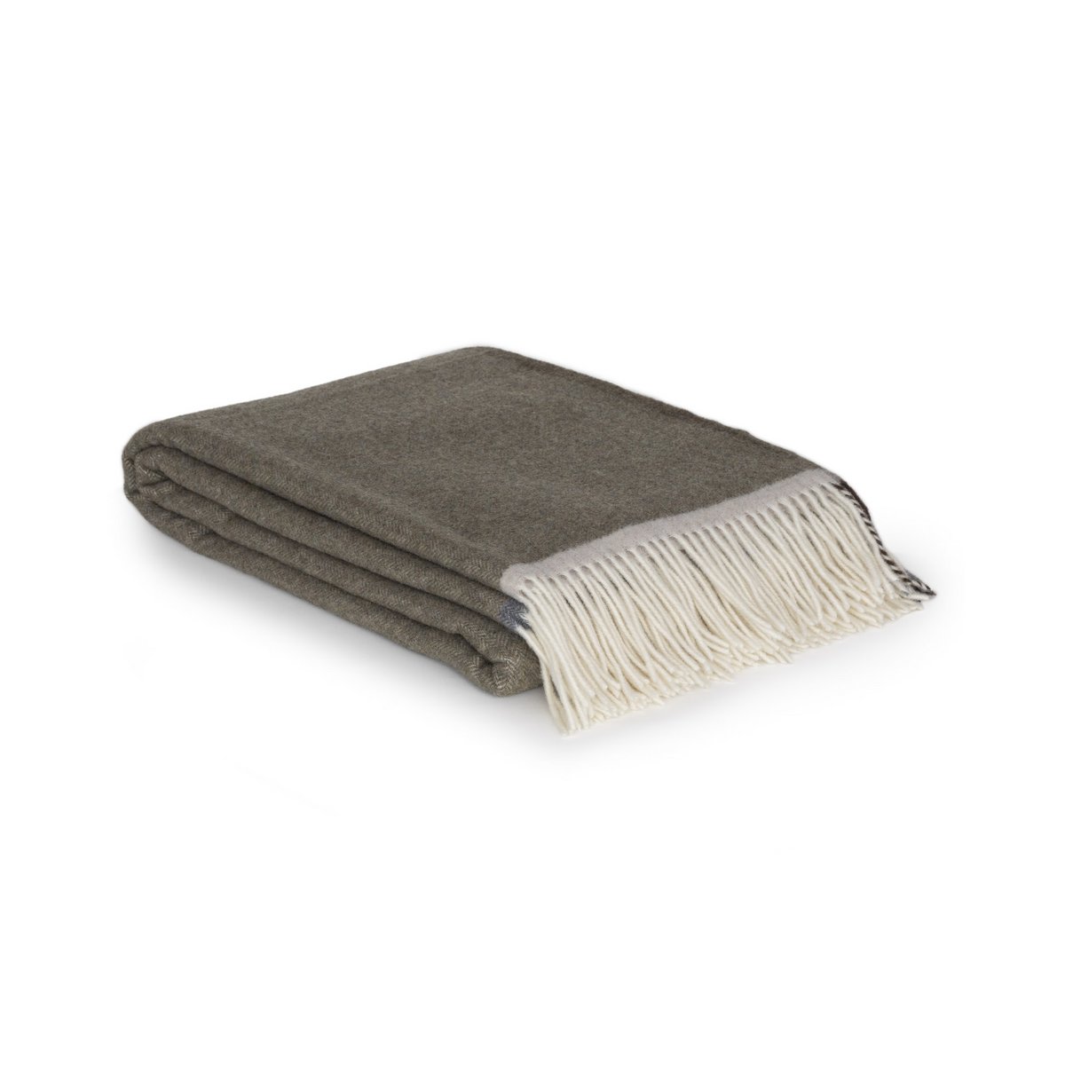 Folded Merino & Cashmere Throw Blanket Milano Verde Orlo, showing deep green body