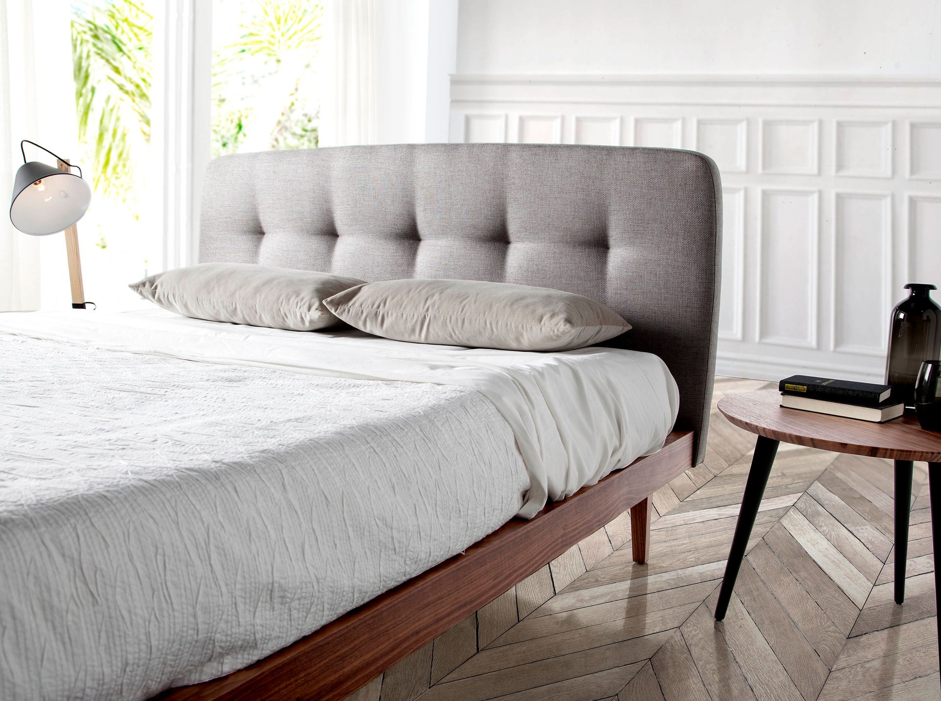 Polsterbett Münster von Maison de Cocon – Stoff, Farbe Grau, 160x200 cm, Detailansicht 2