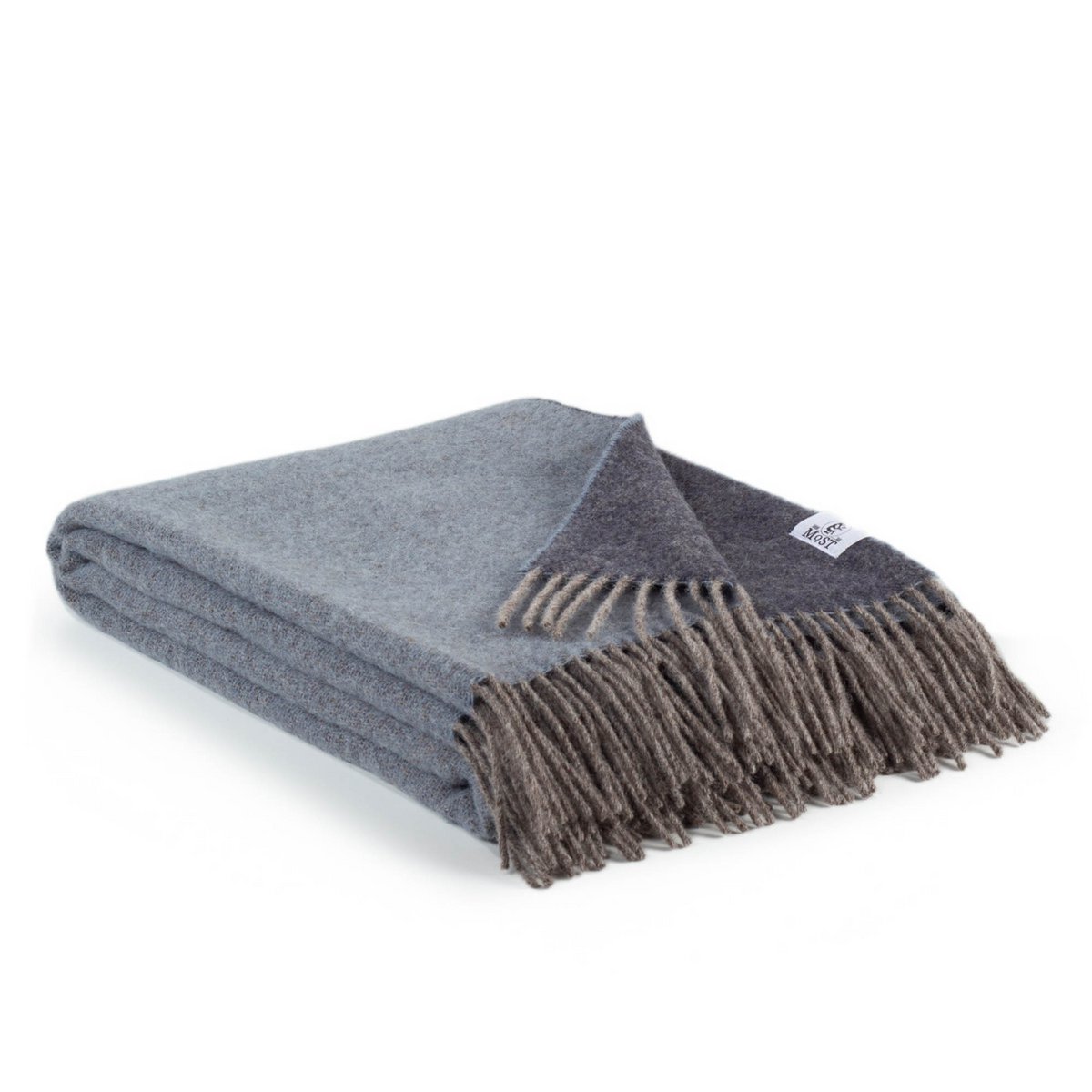 Folded reversible Wool Throw Blanket Denim in blue, showing double-sided weave