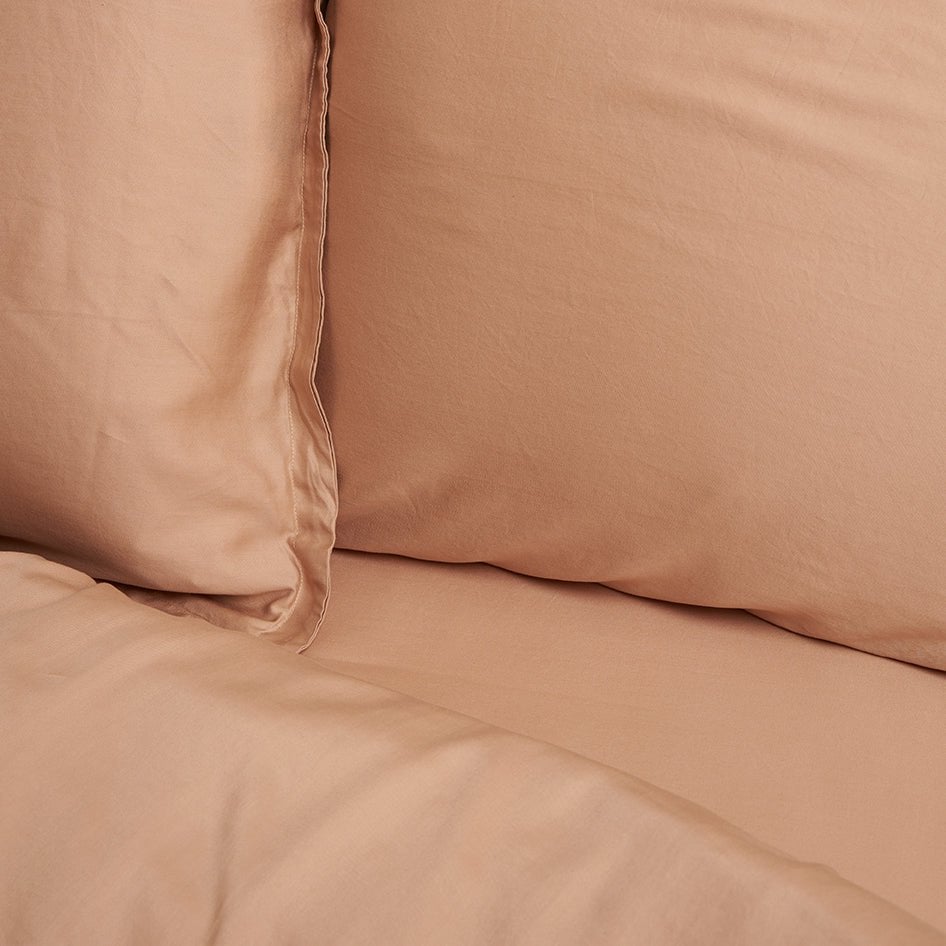 Pillow detail in the Tencel™ Twill Duvet Cover set in Peach