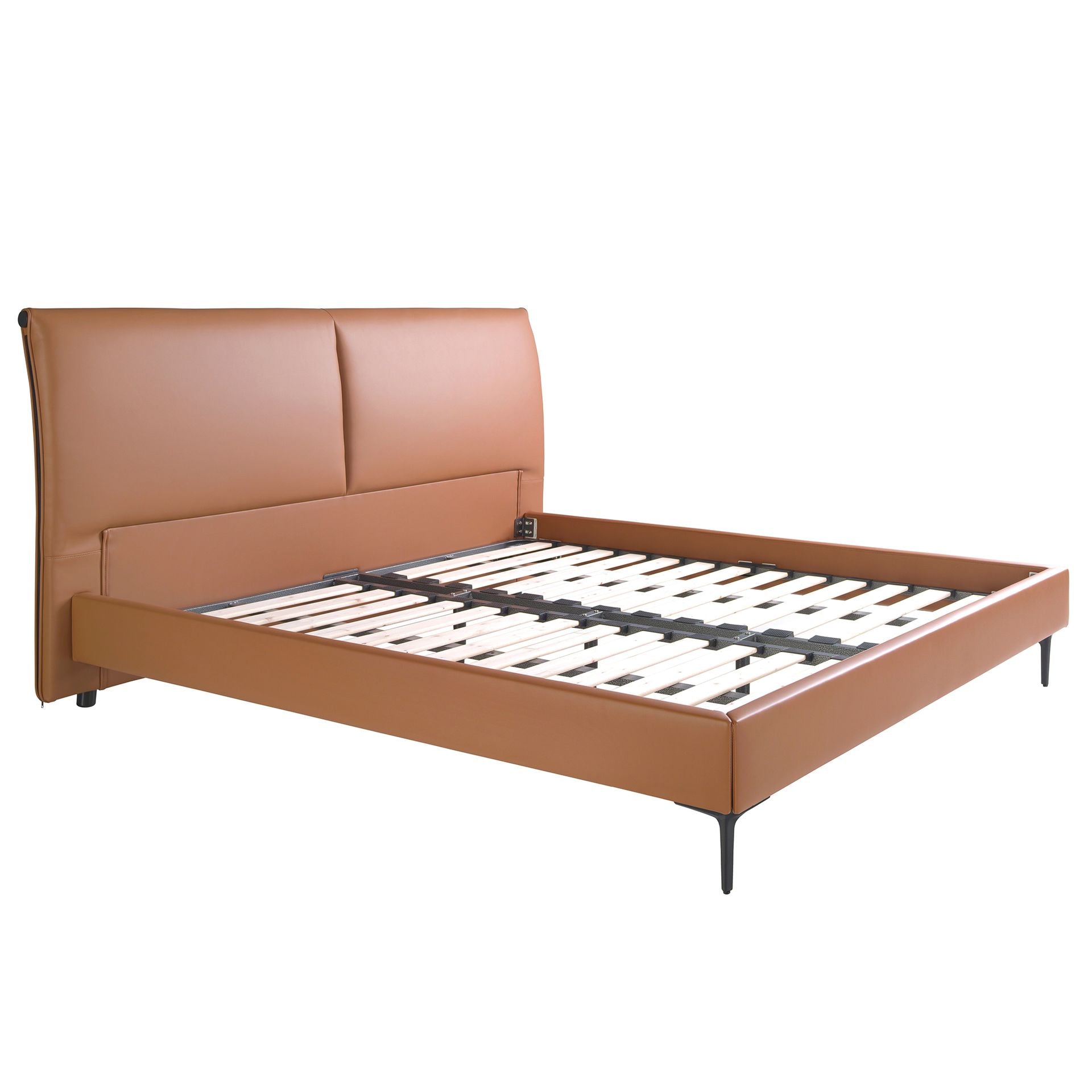 Polsterbett Wiesbaden von Maison de Cocon – Kunstleder, Farbe Braun, 180x200 cm, Rahmenansicht