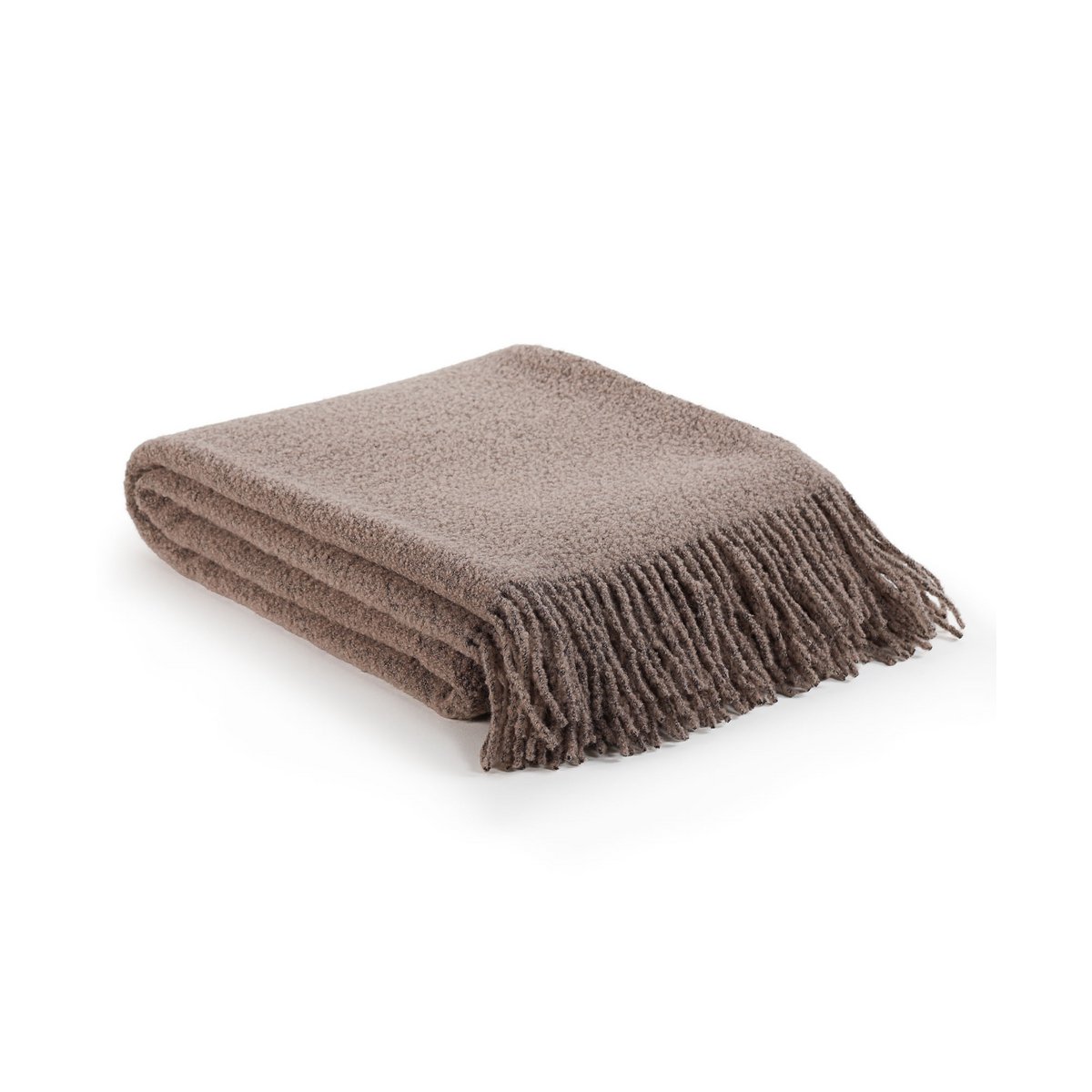 Folded Wool Bouclé Throw Blanket Paris in cappuccino, showing textured knit