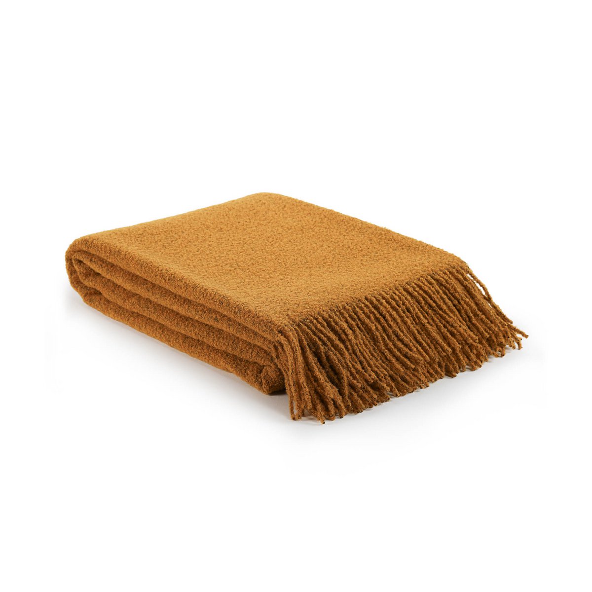 Folded Wool Bouclé Throw Blanket Paris in mustard yellow, showing textured knit