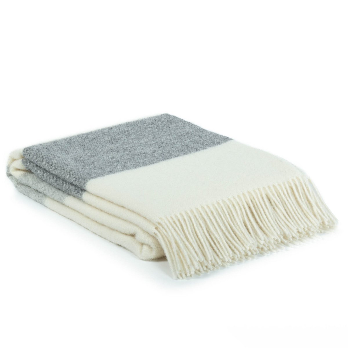 Folded Wool Throw Blanket Agatha in grey and white multicolor design