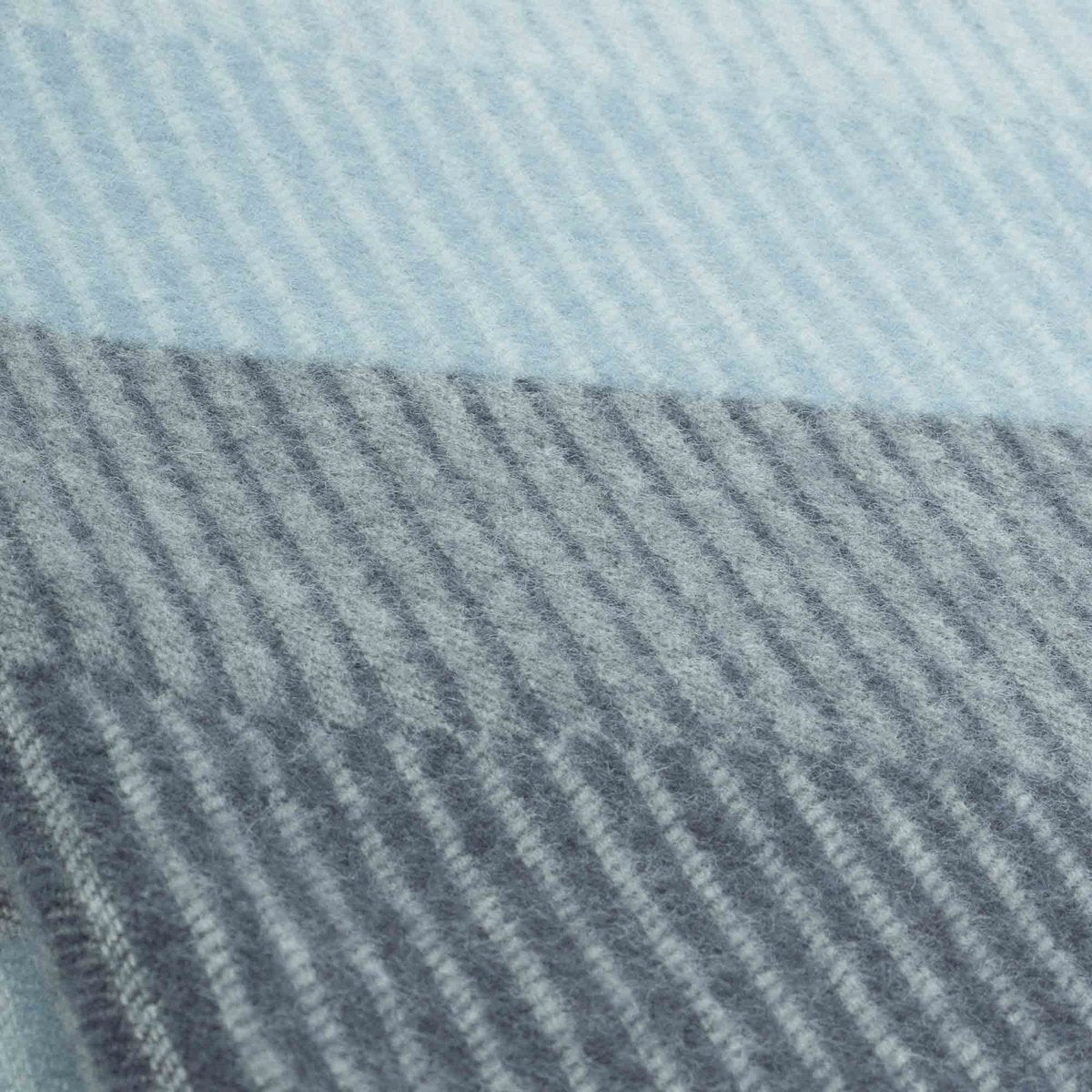 Close-up of Linea throw's woven line pattern in Orion blue