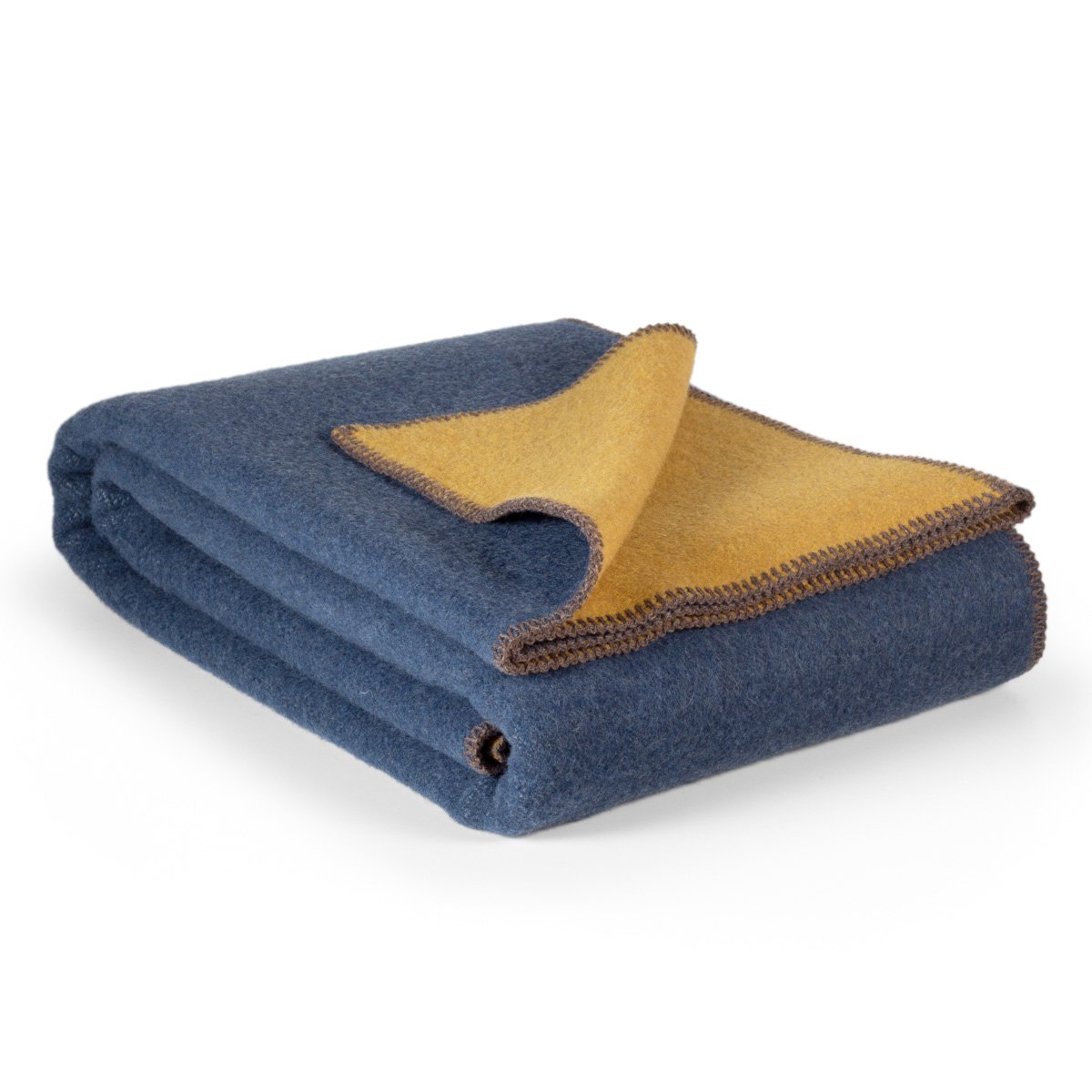 Folded Merino Wool Throw Blanket Aegean in ocean blue
