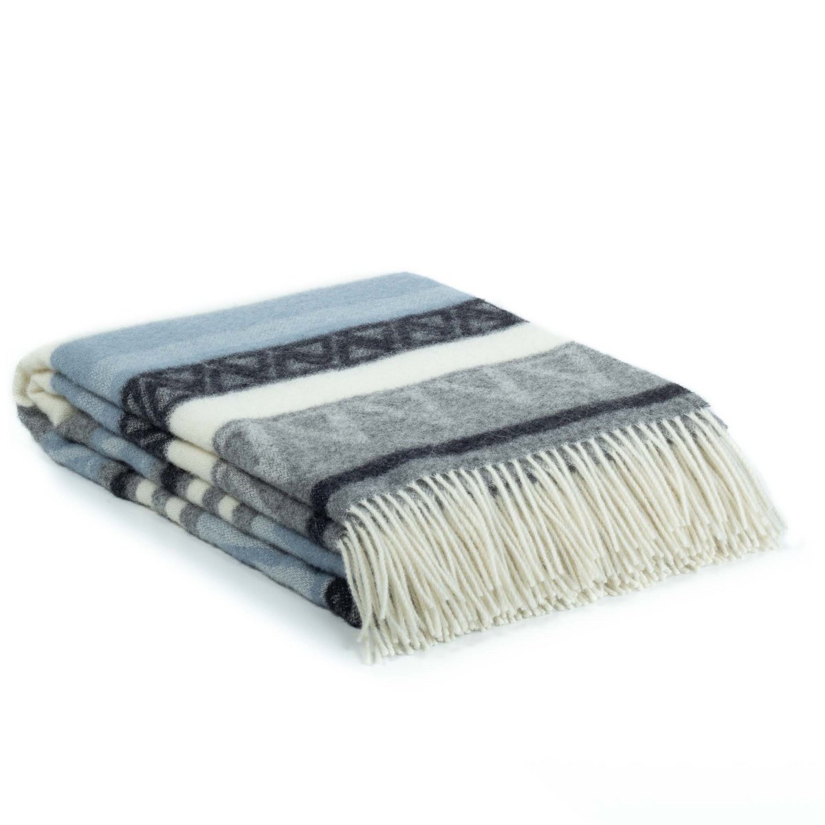 Folded Wool Throw Blanket Triangel in blue, grey, and white triangle pattern