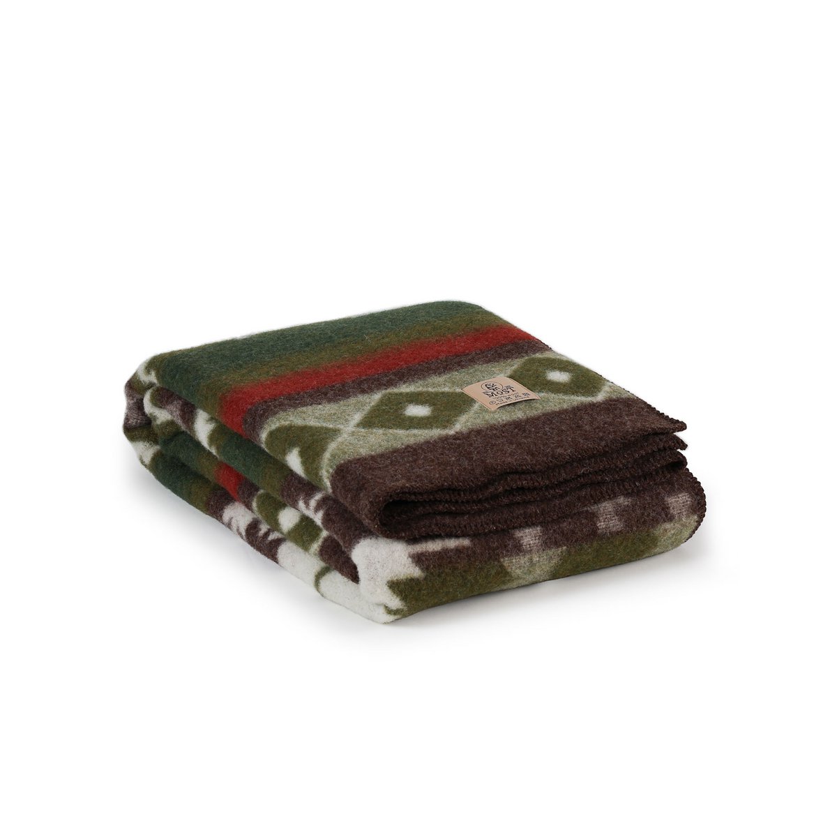 Folded Wool Throw Blanket Tribe in green with Ukrainian motif