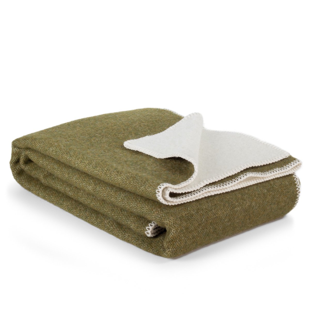 Woolen Throw Blanket Hunter, folded to show texture in dark green