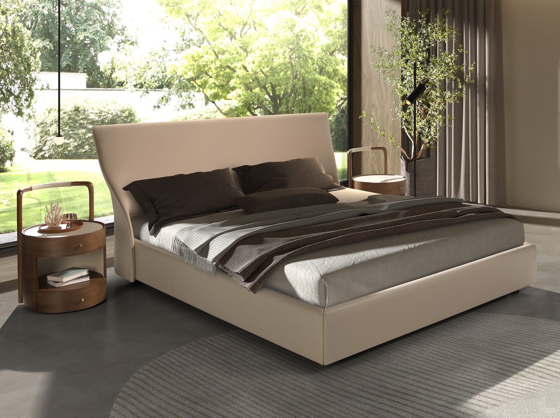 Polsterbett Wuppertal von Maison de Cocon – Samt & Kunstleder, Farbe Creme-Braun, 180x200 cm, Hauptansicht 2