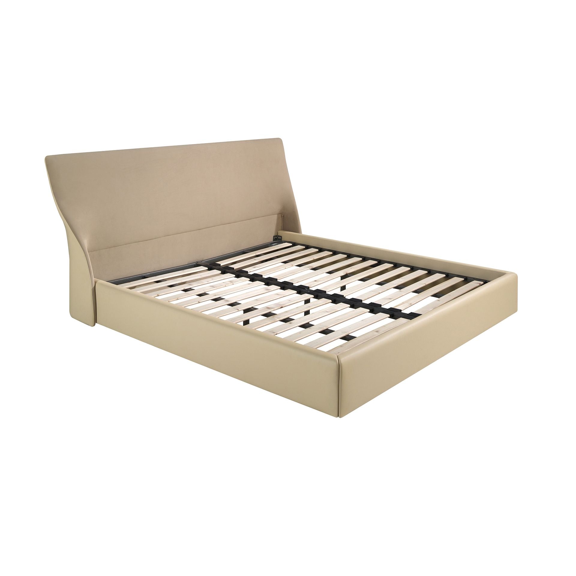 Polsterbett Wuppertal von Maison de Cocon – Samt & Kunstleder, Farbe Creme-Braun, 180x200 cm, Rahmenansicht