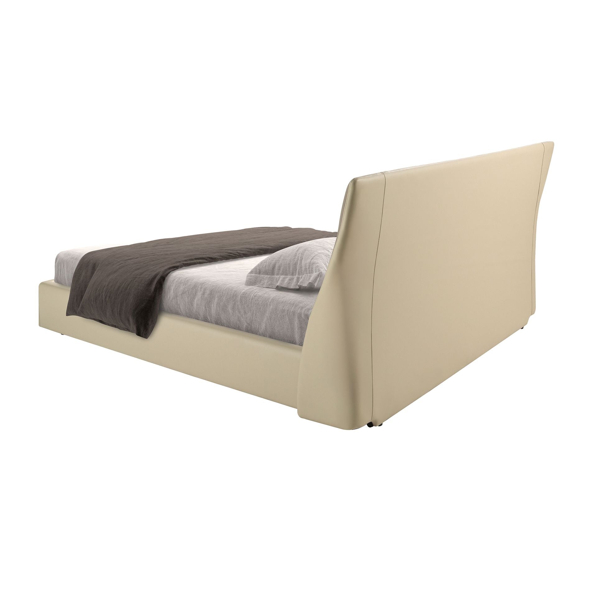 Polsterbett Wuppertal von Maison de Cocon – Samt & Kunstleder, Farbe Creme-Braun, 180x200 cm, Rückansicht