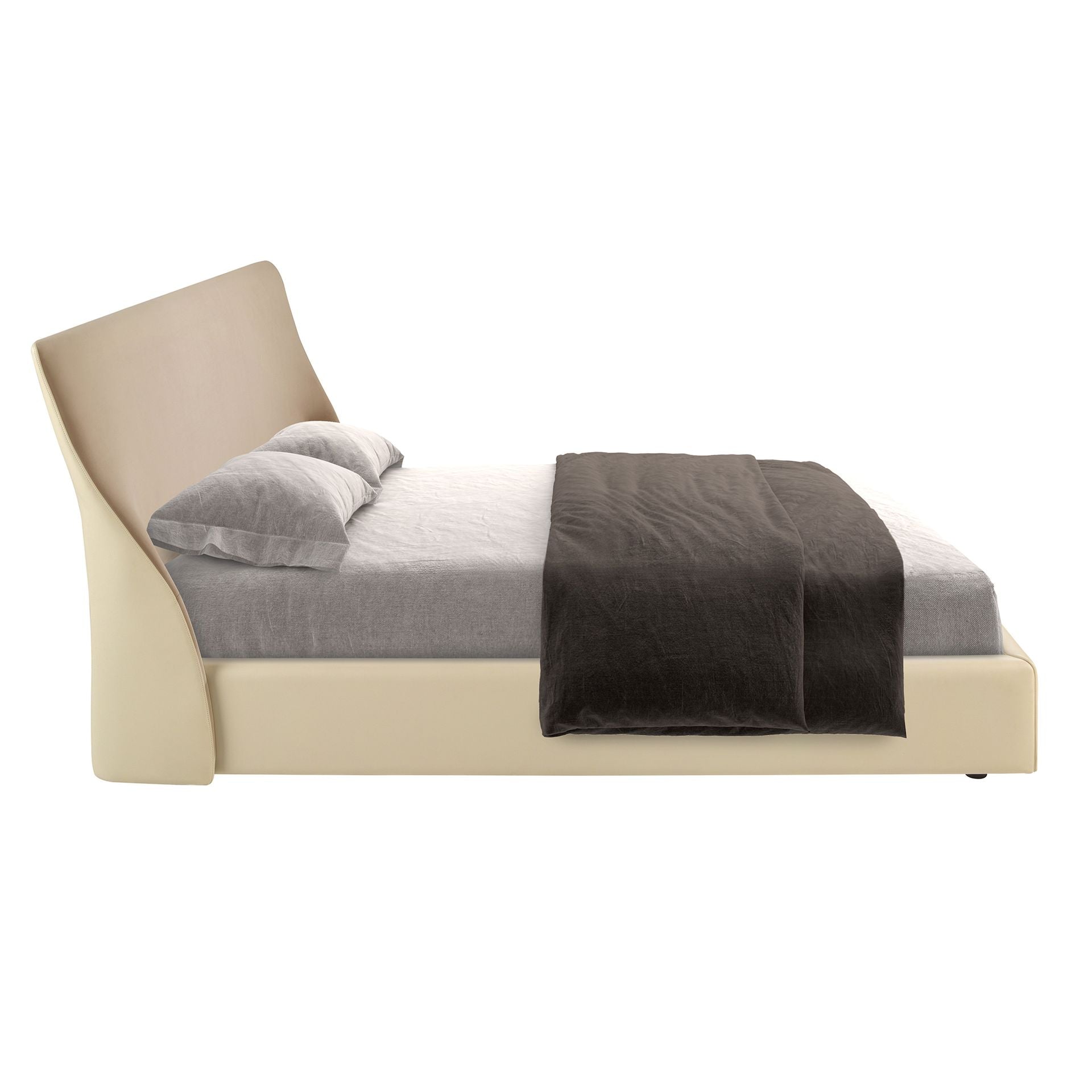 Polsterbett Wuppertal von Maison de Cocon – Samt & Kunstleder, Farbe Creme-Braun, 180x200 cm, Seitenansicht