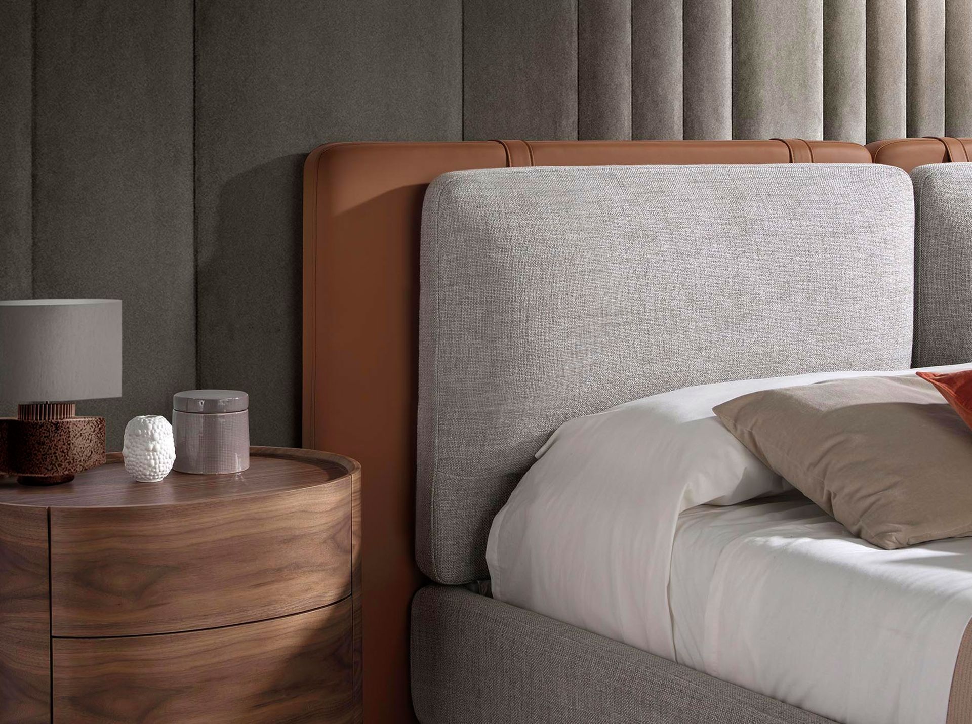 Bielefeld 180x200 Polsterbett MaterialMix LENO color braun grau detail