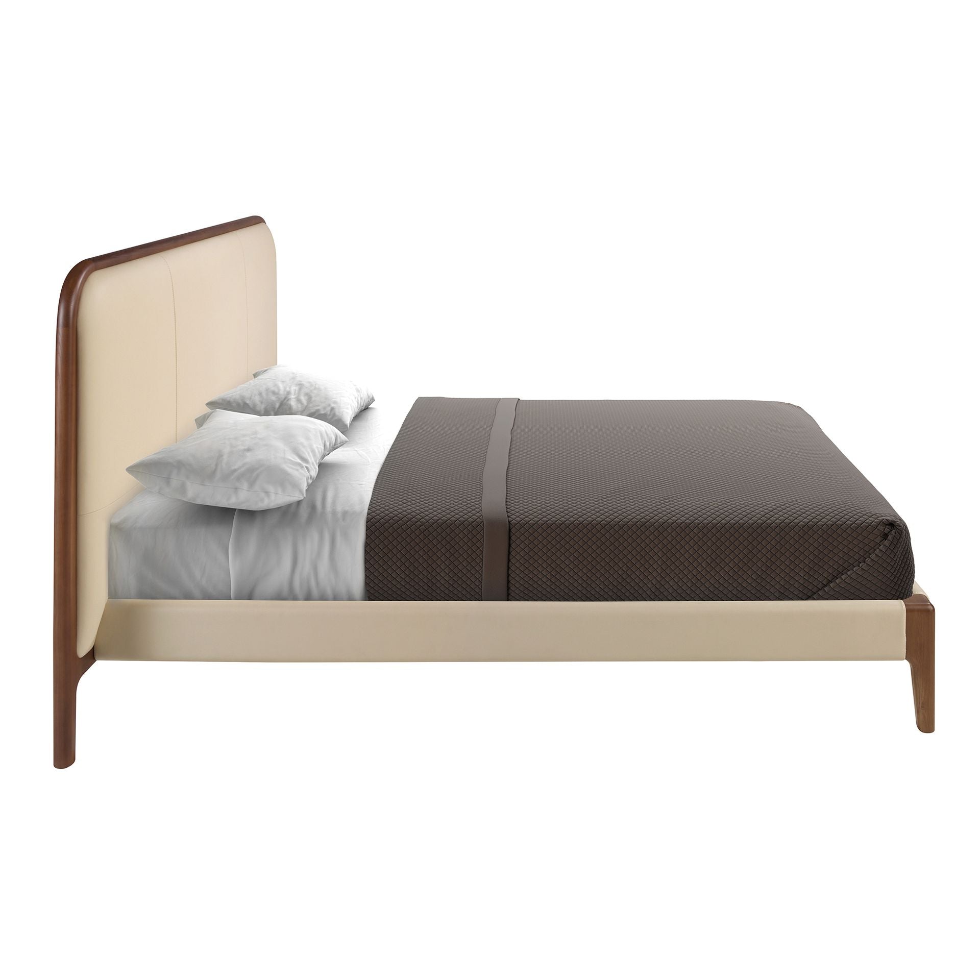 Polsterbett Aachen von Maison de Cocon – Kunstleder, Farbe Creme, 180x200 cm, Seitenansicht