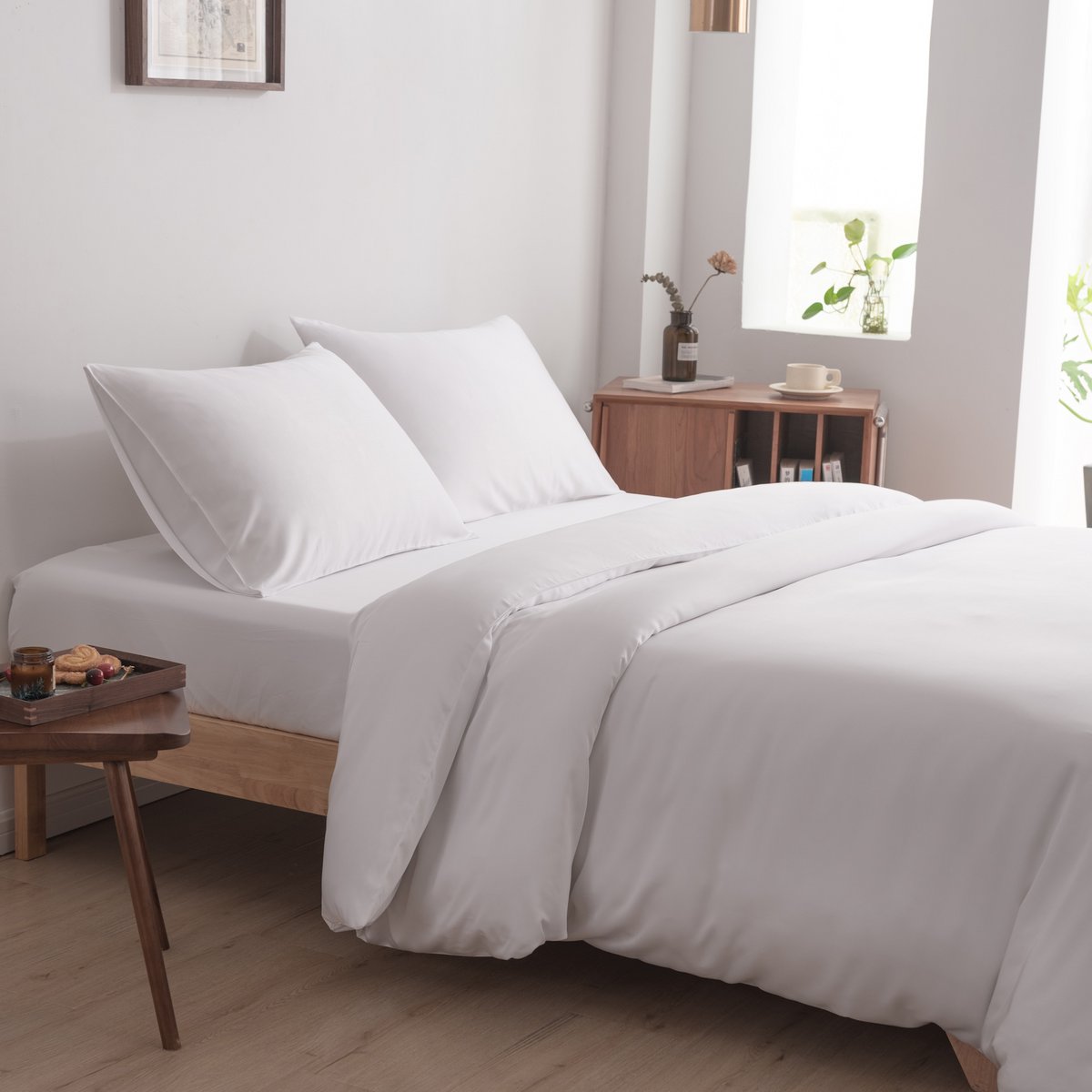 Close-up of Coco White bamboo pillowcases