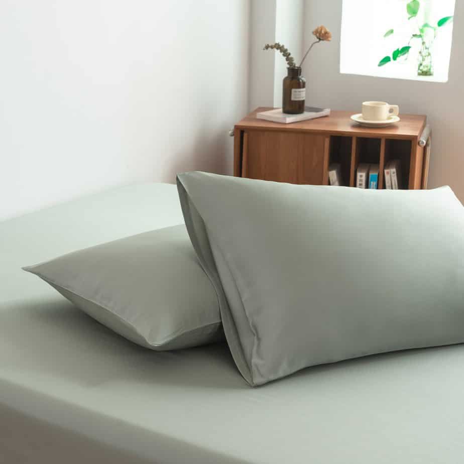 Close-up of Sage Green bamboo pillowcases