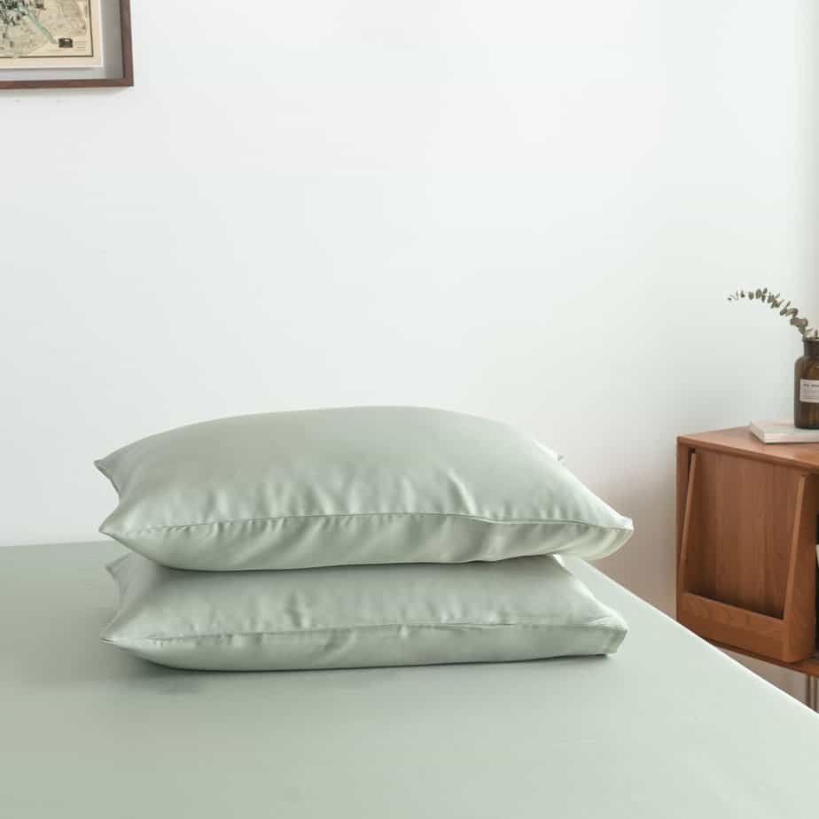 Stacked Sage Green bamboo pillowcases