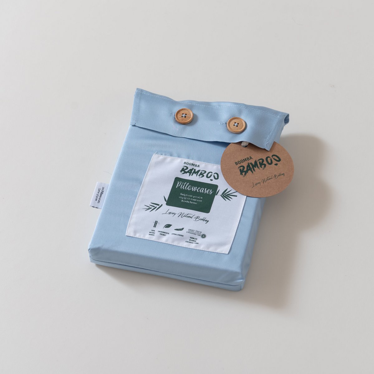 Sky Blue bamboo bedding set shown in its packaging