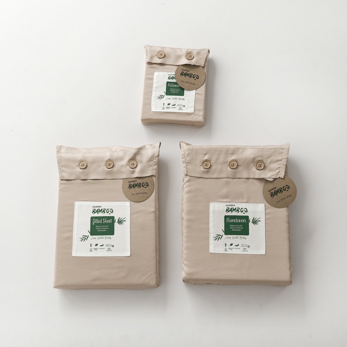 Soft Taupe bamboo bedding set shown in its packaging