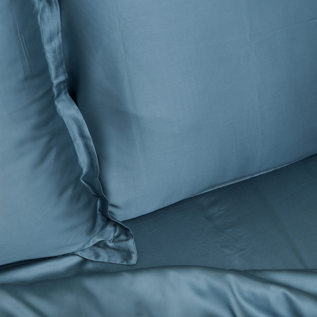 Close-up of the Eco Bamboo Duvet Cover fabric in Ocean Blue