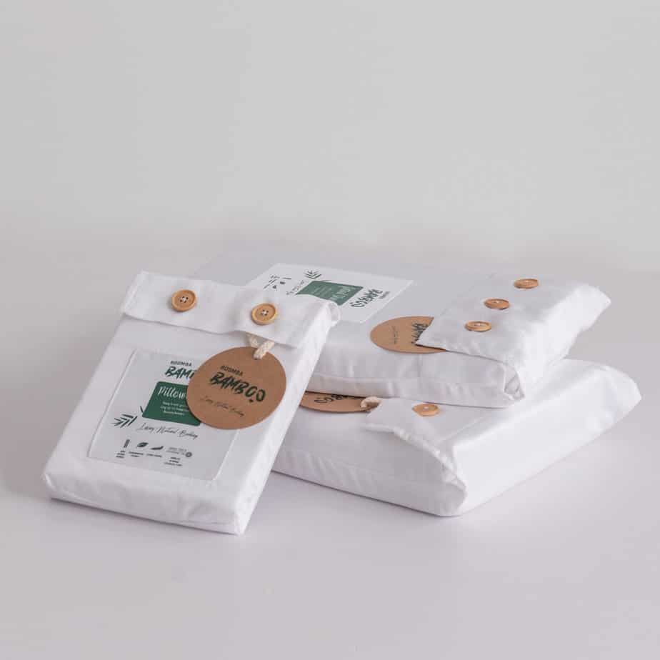 Coco White bamboo pillowcases shown with their packaging