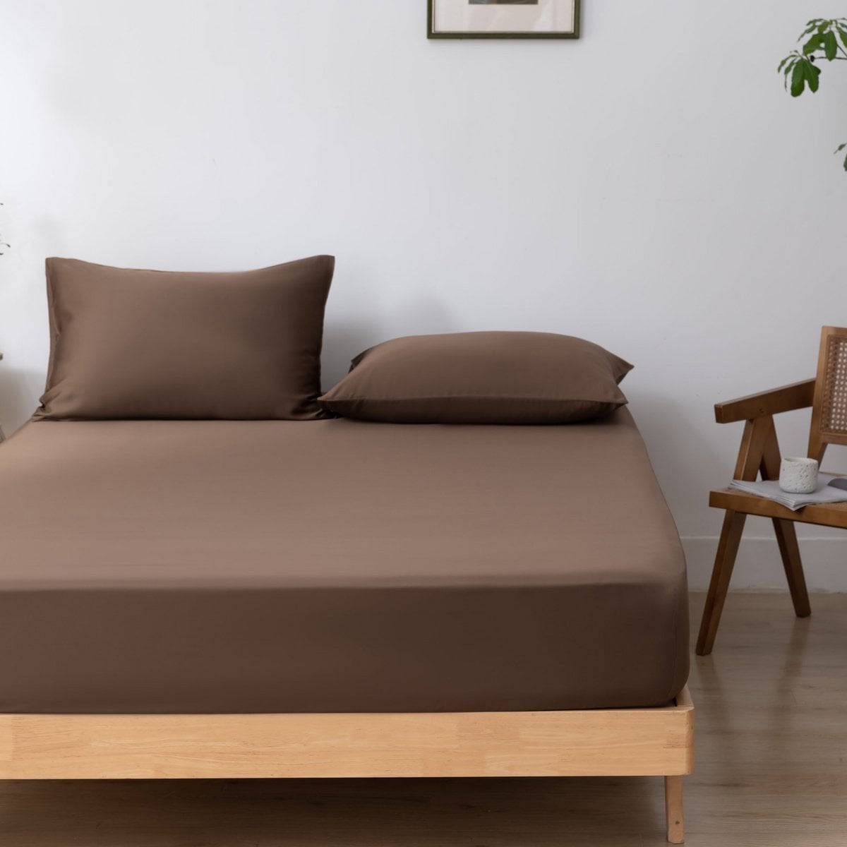 Pair of Coffee Brown bamboo pillowcases laid flat