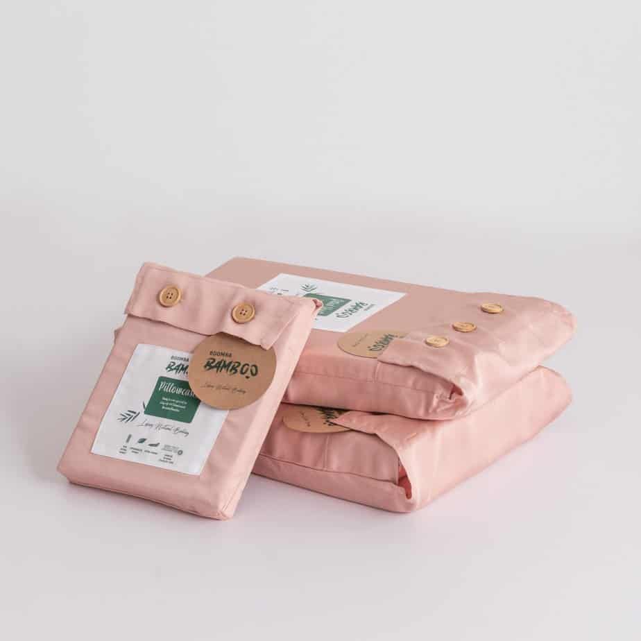 Cuddle Pink bamboo pillowcases shown with their packaging