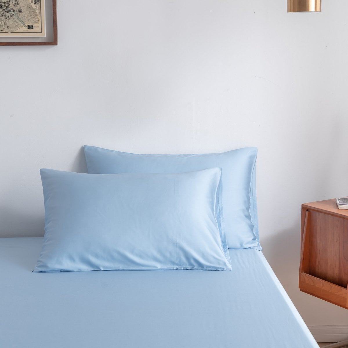 Close-up of Sky Blue bamboo pillowcases