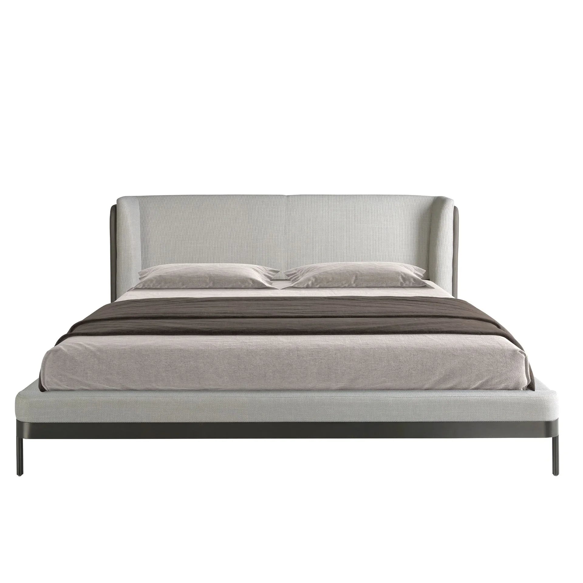 Polsterbett Berlin von Maison de Cocon – Stoff, Farbe Hellgrau, 180x200 cm, Frontalansicht 2