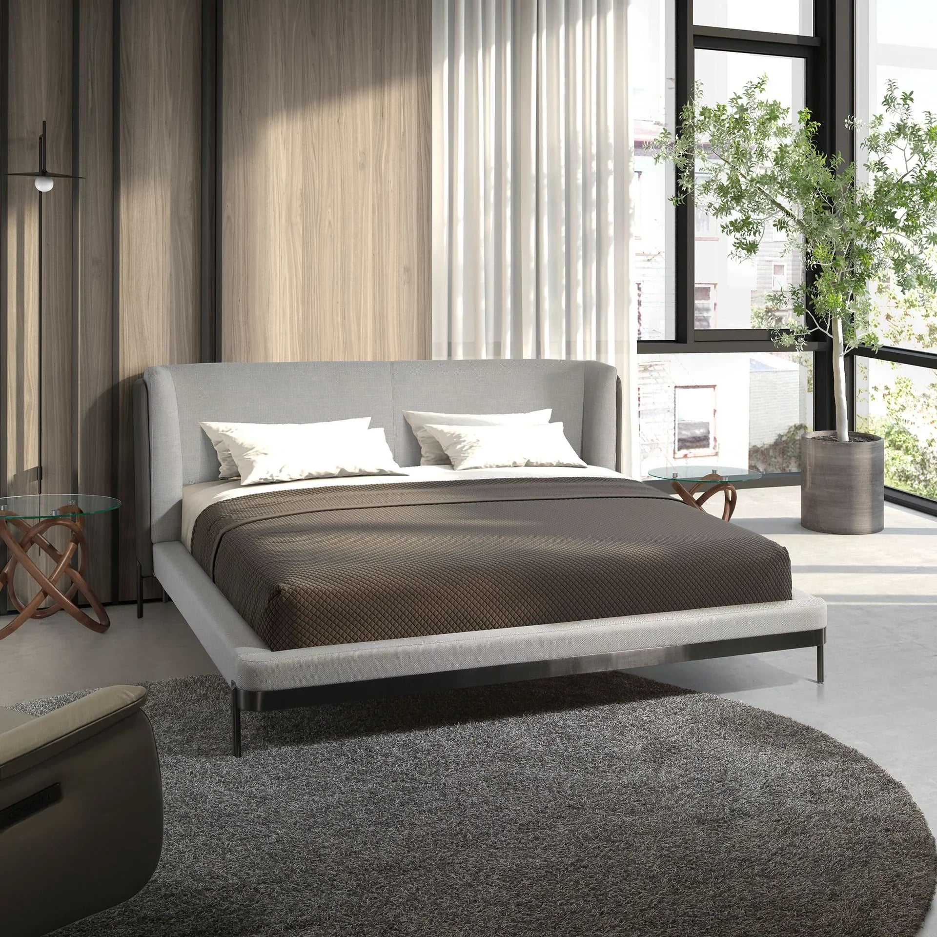 Polsterbett Berlin von Maison de Cocon – Stoff, Farbe Hellgrau, 180x200 cm, Frontalansicht