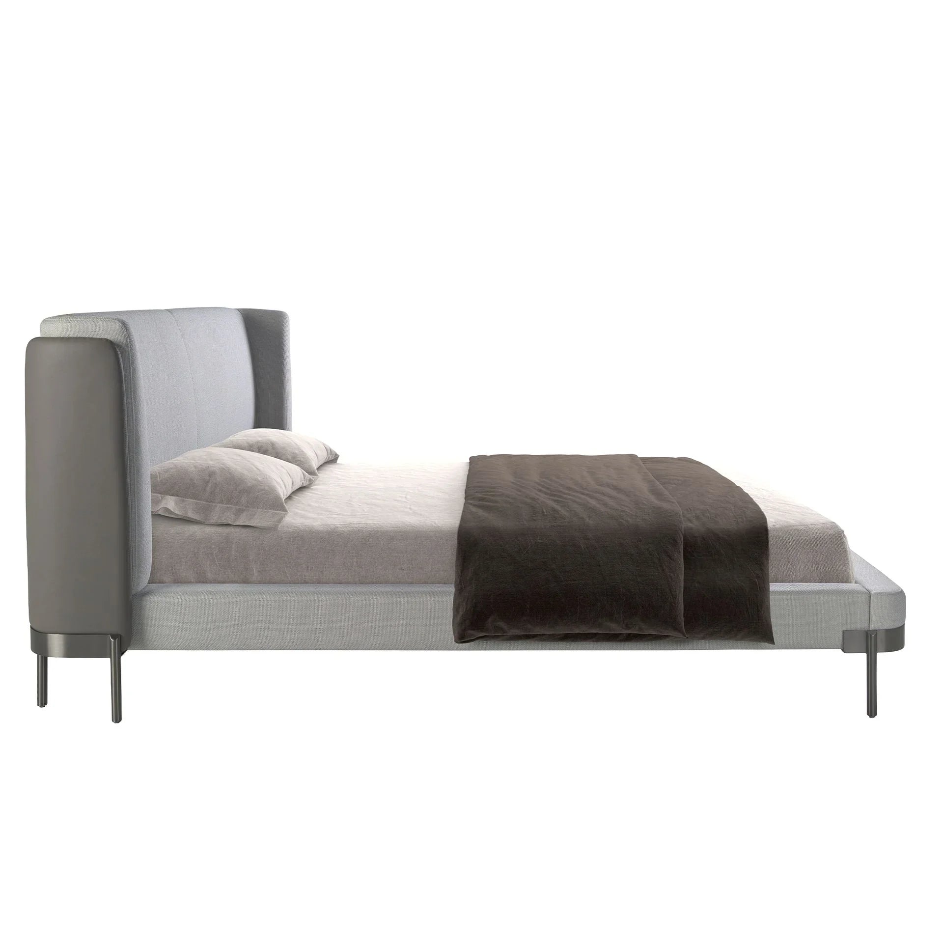 Polsterbett Berlin von Maison de Cocon – Stoff, Farbe Hellgrau, 180x200 cm, Seitenansicht