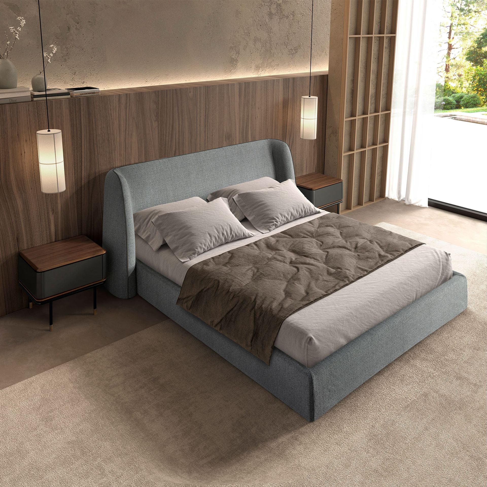 Polsterbett Bonn von Maison de Cocon – Stoff, Farbe Grau, 180x200 cm, Draufsicht
