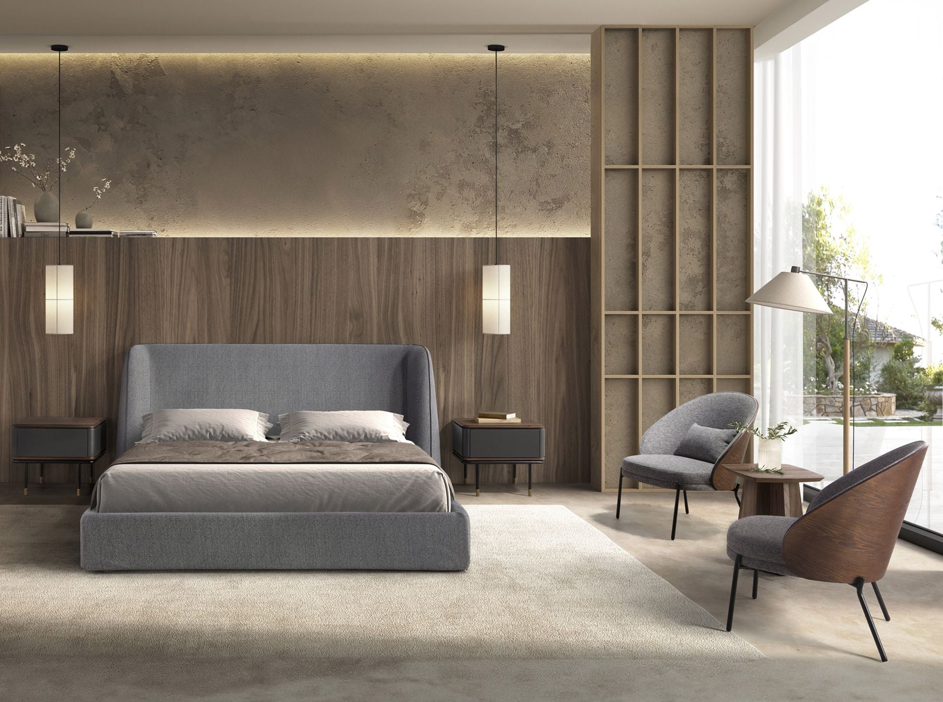 Polsterbett Bonn von Maison de Cocon – Stoff, Farbe Grau, 180x200 cm, Frontalansicht 2
