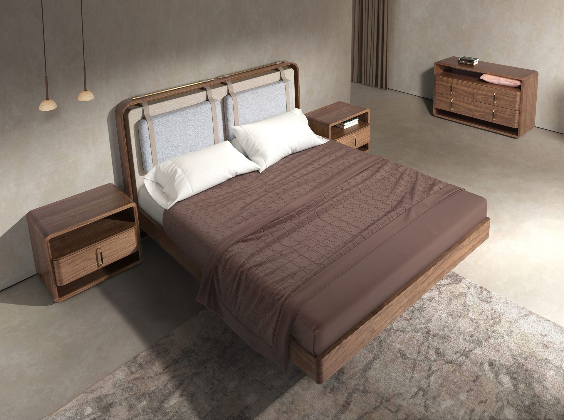 Polsterbett Braunschweig von Maison de Cocon – Stoff, Farbe Beige-Grau, 160x200 cm, Draufsicht